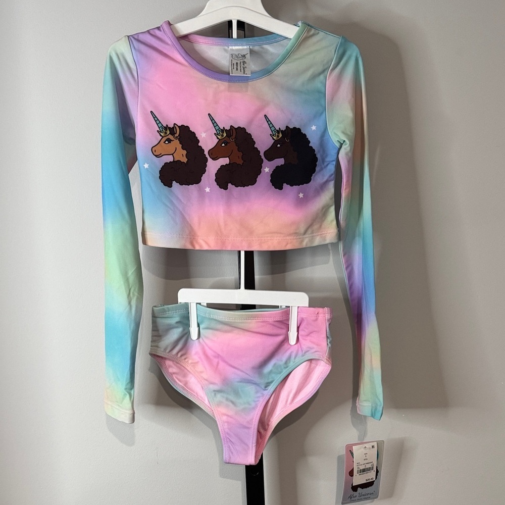 Afro Unicorn Tie Dye Long Sleeve Swim Set Girls Size S Small 6/6x New NWT